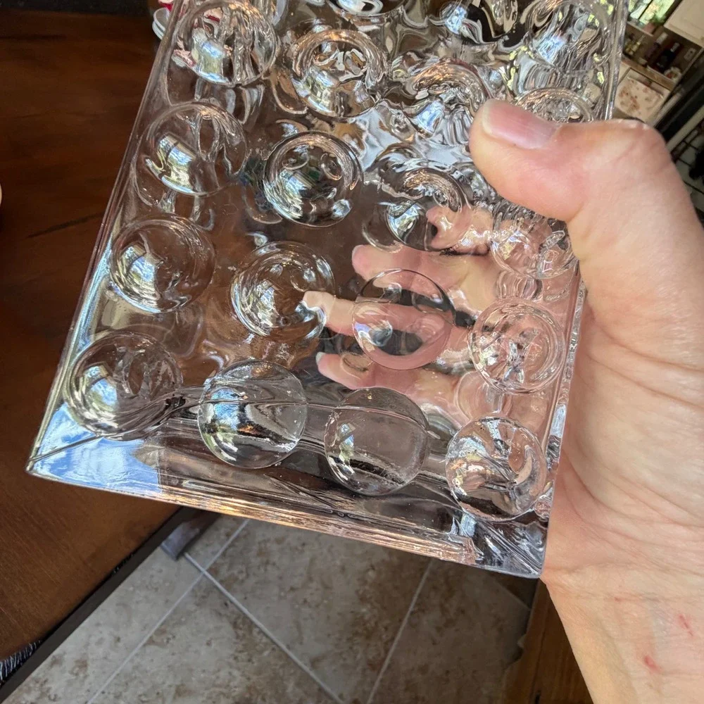 Vintage Rectangular Clear Glass Hobnail Bubble Texture Vase 8 Inch Tall MCM